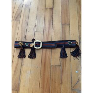 Yves Saint Laurent YSL 1970's Rive Gauche Gripoix Glass Enamel Heart Tassel Belt